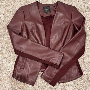 Open Front Burgundy Faux Leather Jacket
